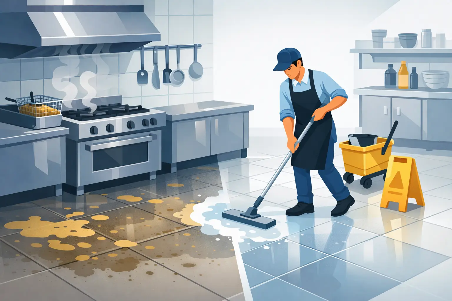How to Remove Floor Grease in Commercial Kitchens
